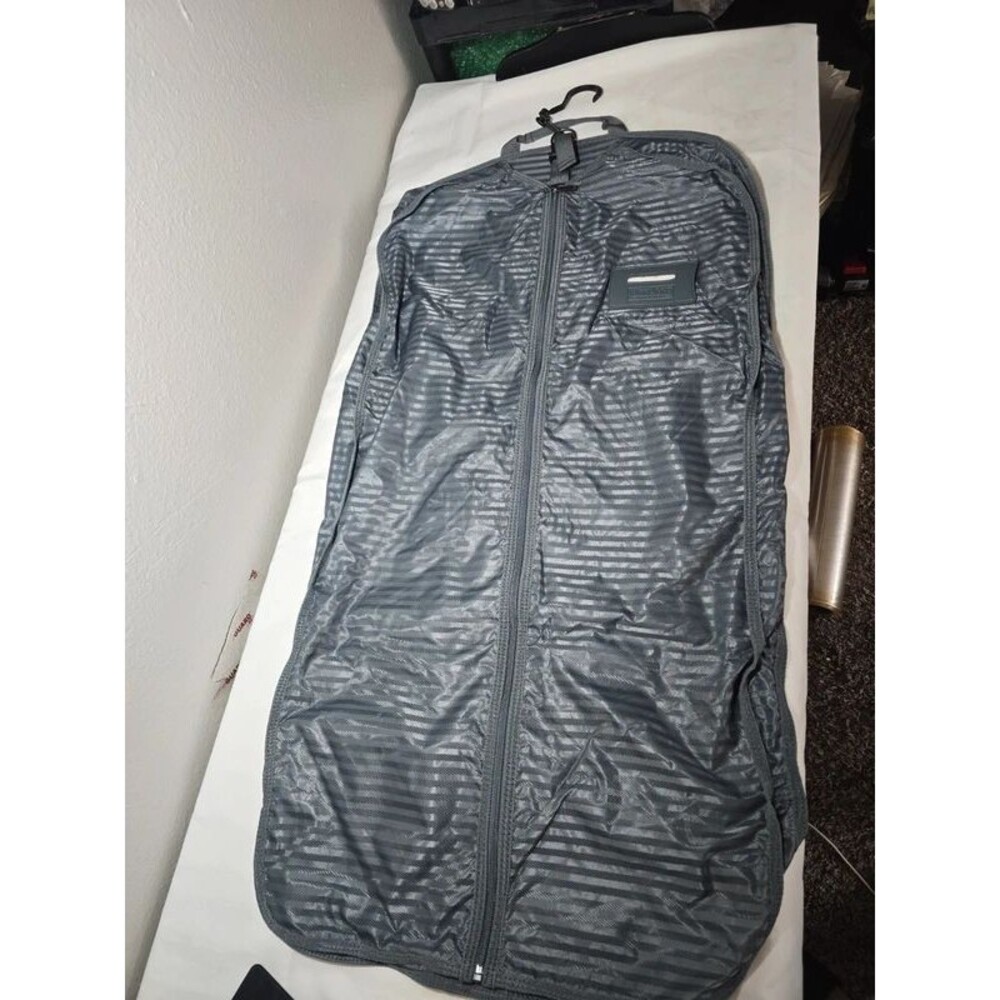 Black Striped Travel Garment Bag Full Zipper Suit Dress Carrier with ID Window